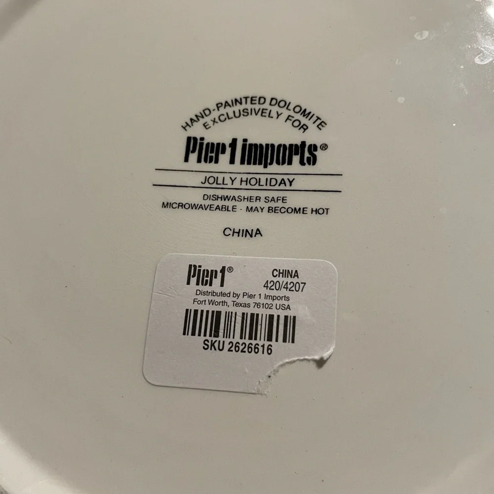 Pier 1 imports jolly holiday Hand painted dolomite decorative Christmas plate 9”